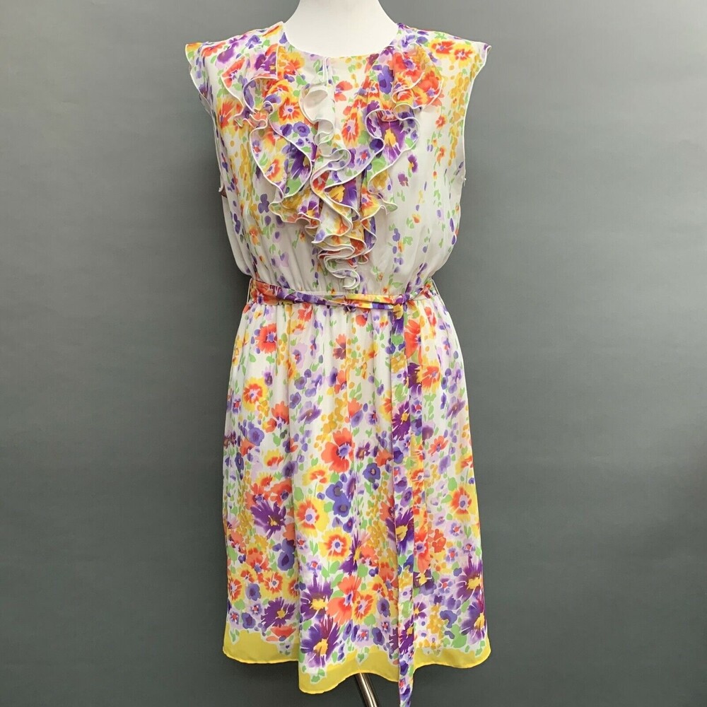 Emma & Michele Women's Spring Dress 10 White Orange Purple Multicolor Floral